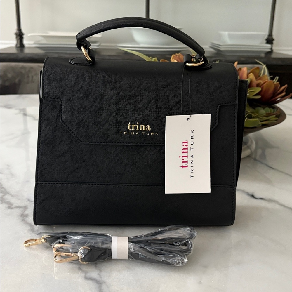 HP π NWT Trina Turk Black Vegan Leather Top Handle Bag (Medium) - Picture 4 of 15